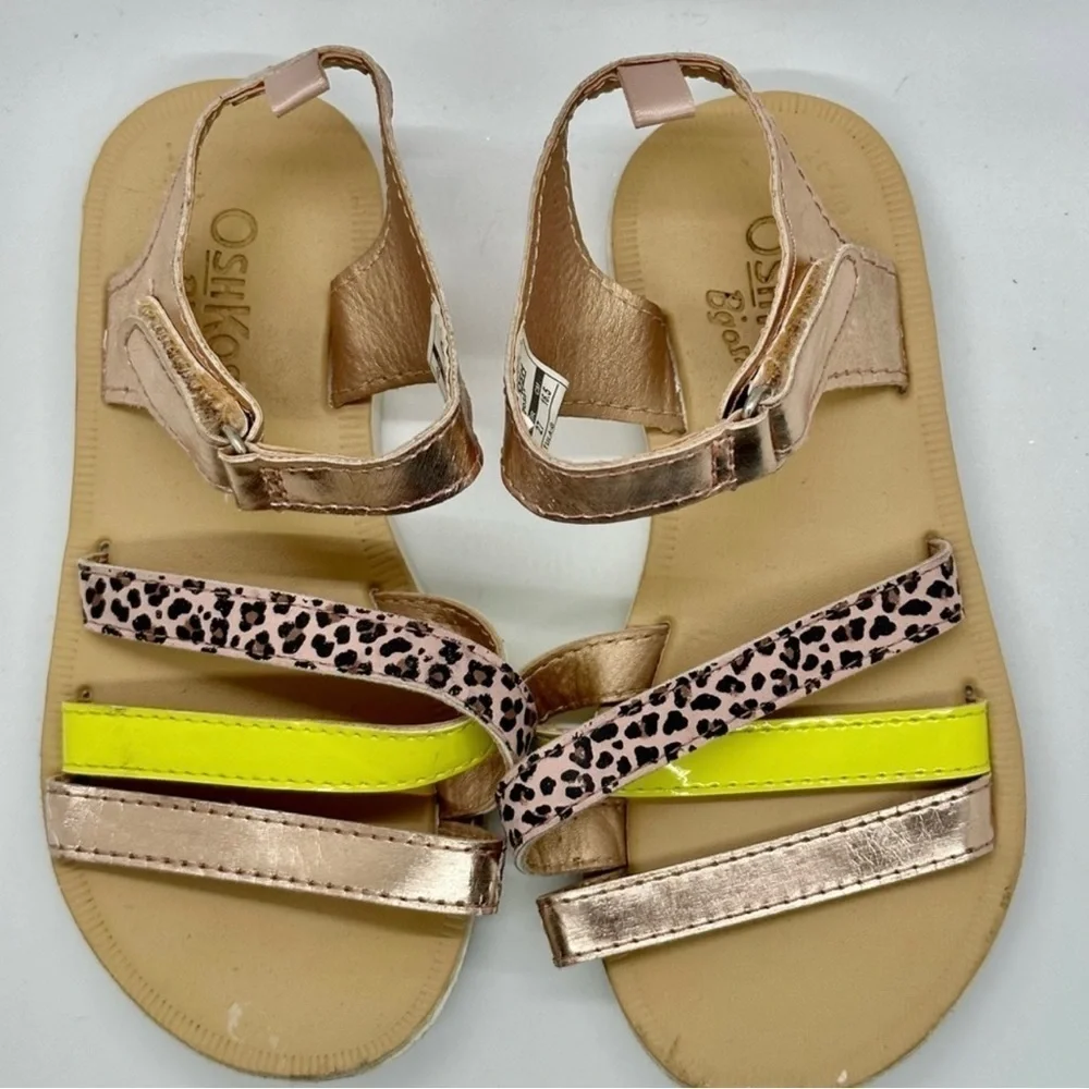 Toddler Girl Rose Gold & Leopard Multi Strap Sandals